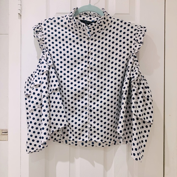 NWT Walter Baker Blue Polka Dot Open Shoulders Blouse / Top - Picture 13 of 15